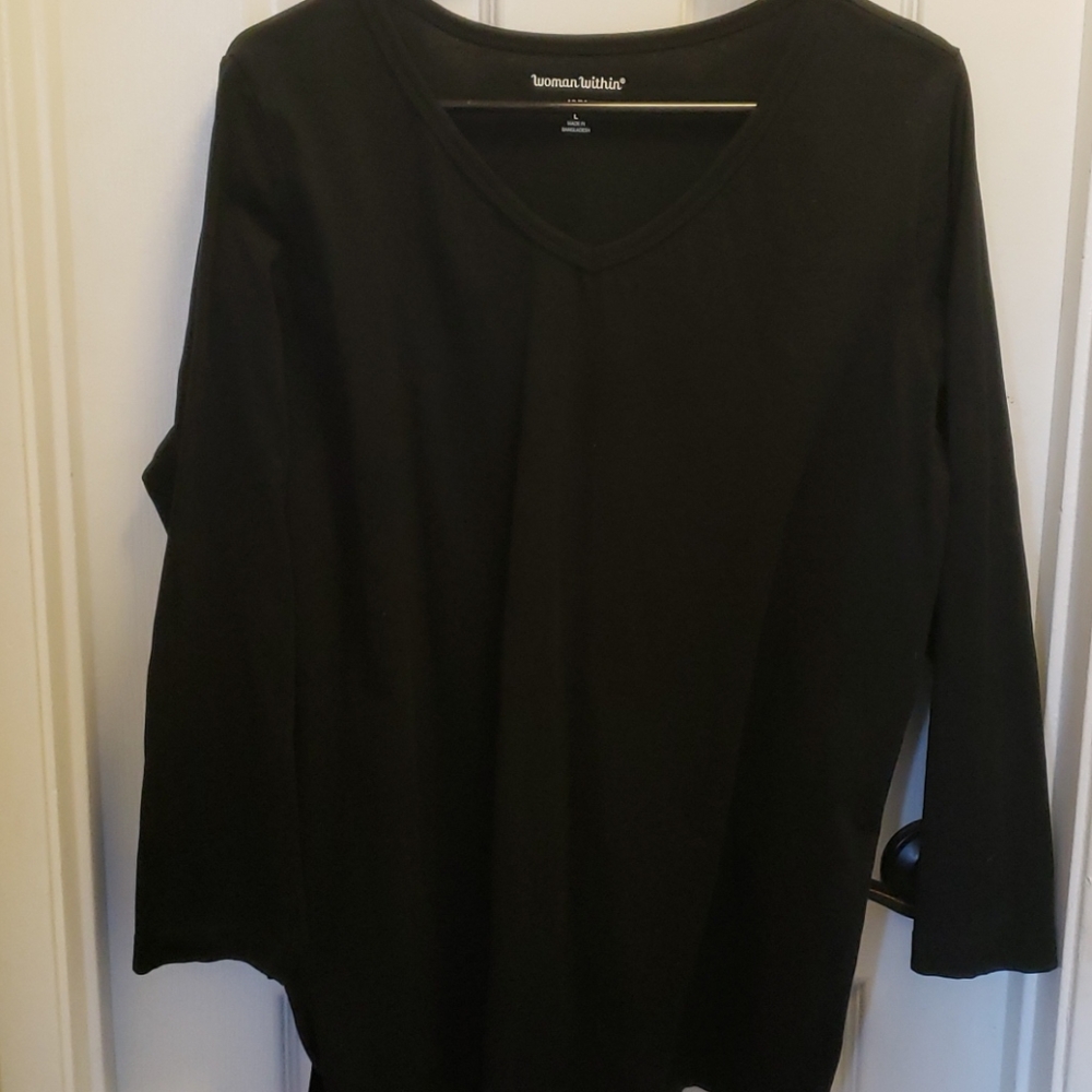 Black long-sleeve v-neck. Woman Within L (18/20)